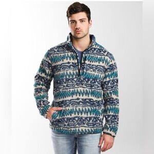 Billabong Men's Boundary Fleece Pullover Patterned Quarter-Zip Teal Moon Medium
